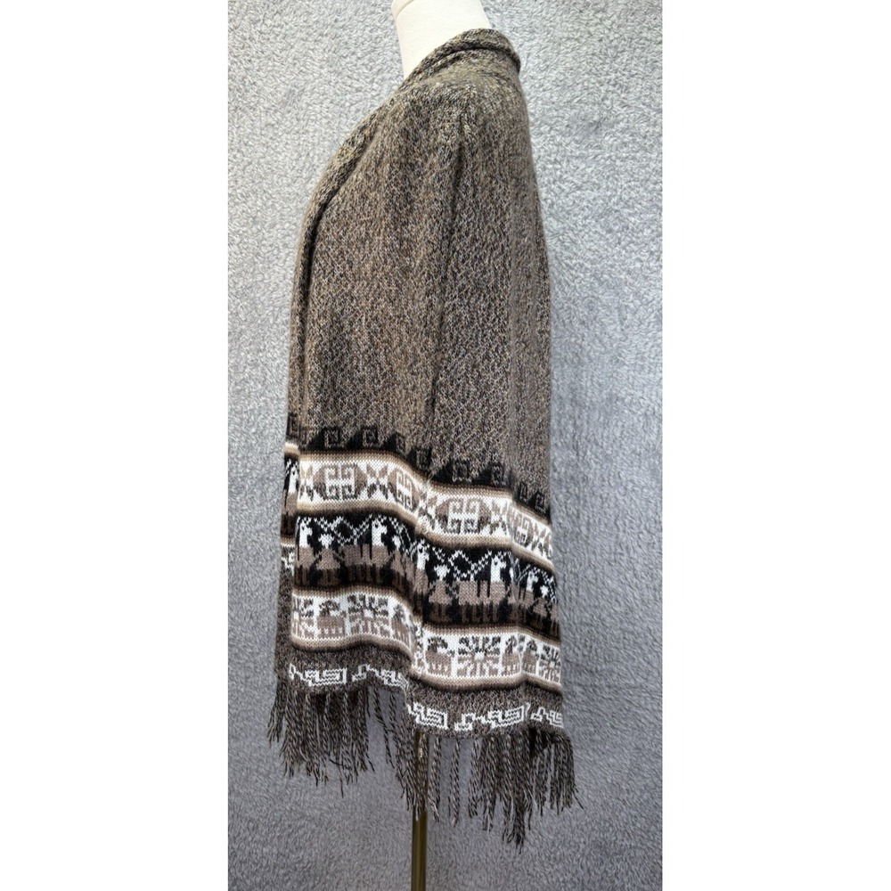 Tejidos Intihuatana Perú Alpaca Baby Women's Poncho Brown Aztec Knit - Picture 3 of 9